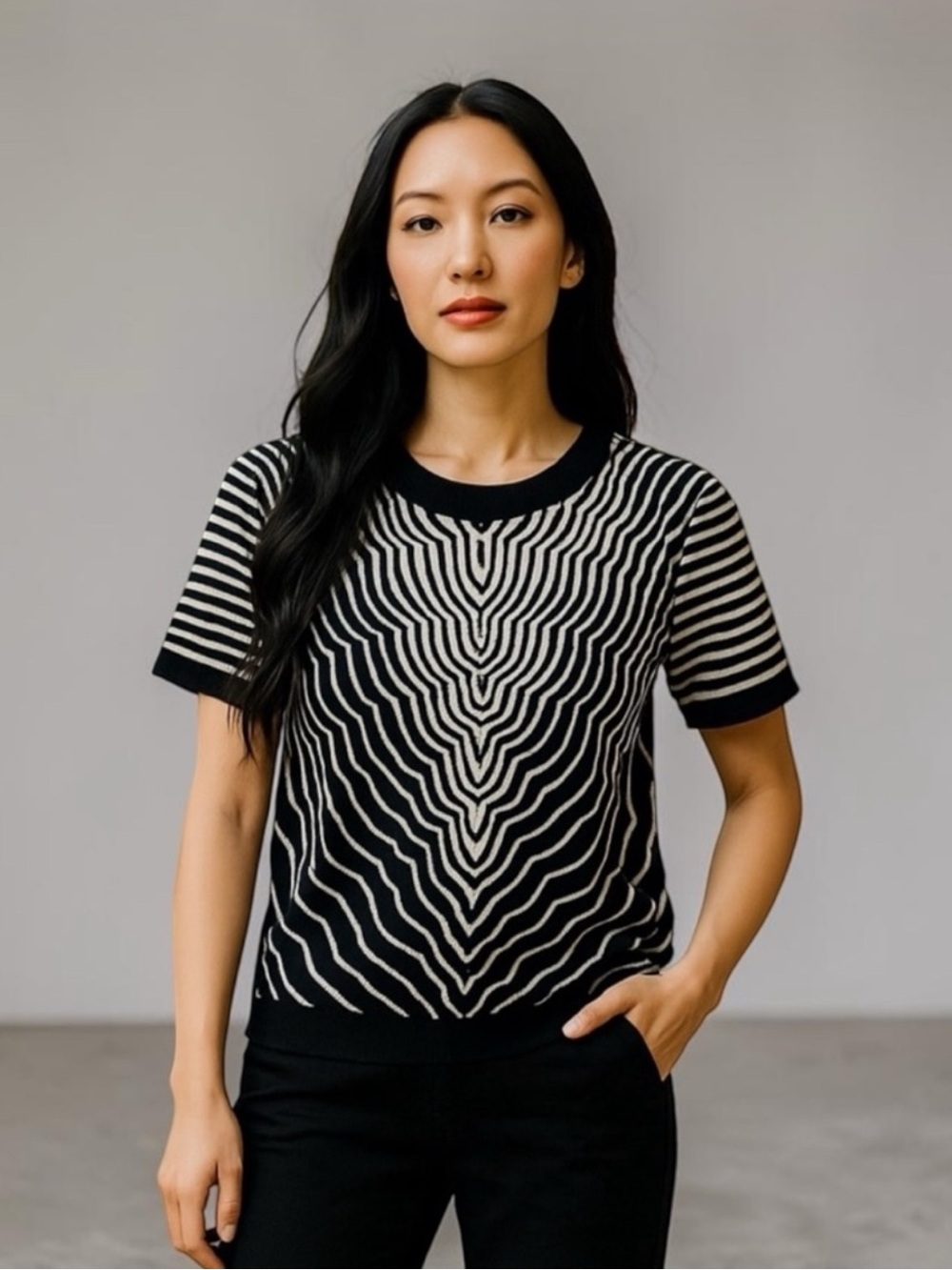 Rare~Marc Jacobs~Énergie Radio Waves Knit Short Sleeve Top~NWOT~size Small~